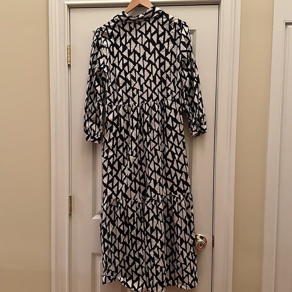 Zara Long Print Dress Black/White SzL - Picture 10 of 11